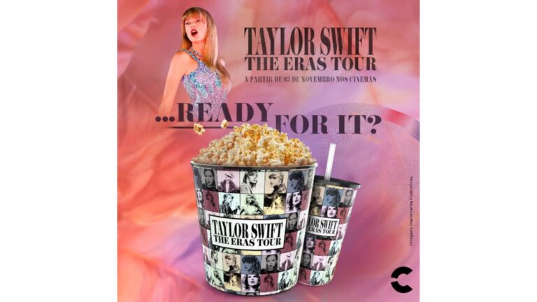 Balde e copo de Taylor Swift The Eras Tour disponíveis na Cinépolis