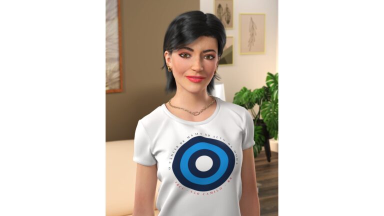Lu do Magalu veste a camiseta da campanha O Câncer de Mama no Alvo da Moda do IBCC Oncologia