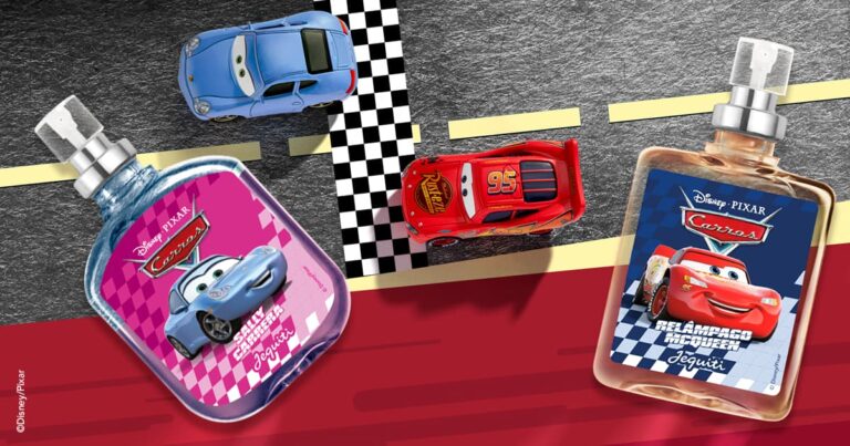 Jequiti apresenta as novas colônias inspiradas nos personagens de Carros da Disney e Pixar em frascos PET 100% biodegradáveis
