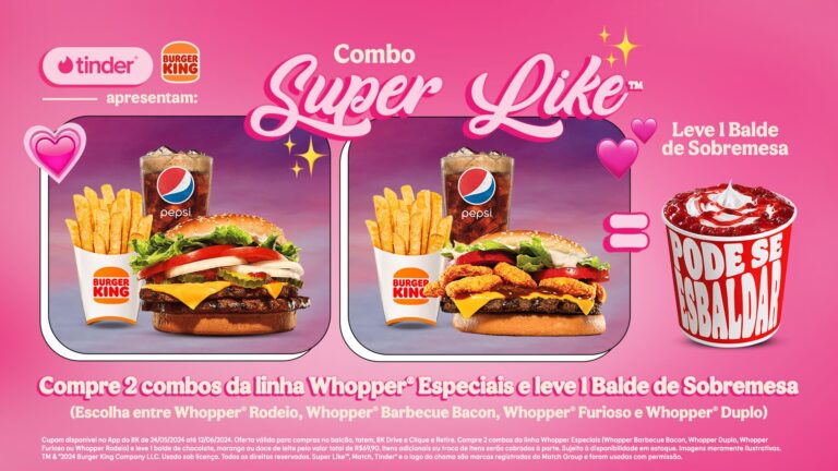 Burger King® e Tinder® lançam combos temáticos para o Dia dos Namorados