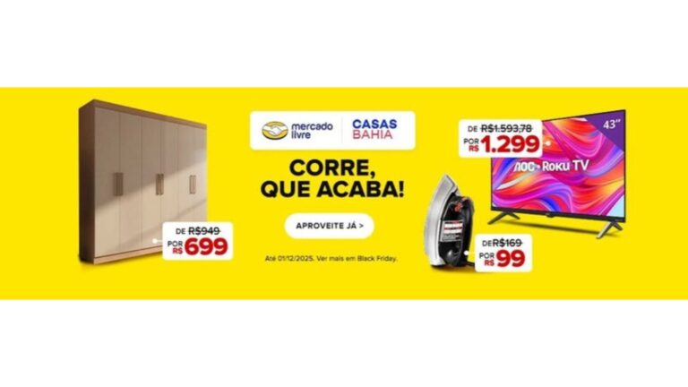 Casas Bahia estreia no e-commerce do Mercado Livre com ofertas imbatíveis em várias categorias de eletrodomésticos, eletrônicos e móveis