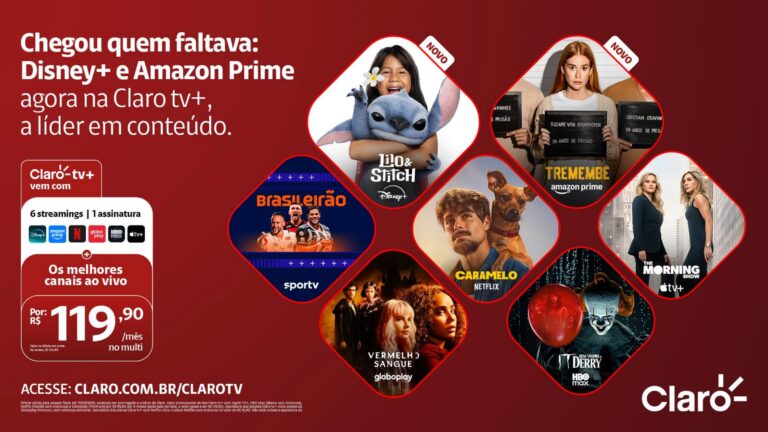 Claro tv+ inclui Prime Video e Disney+ em oferta que integra o melhor da TV e do streaming em uma experiência única