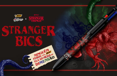 BIC revela nova linha da icônica caneta 4 Cores em collab com a série Stranger Things, da Netflix