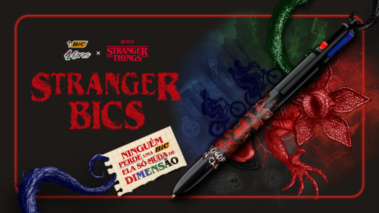 BIC revela nova linha da icônica caneta 4 Cores em collab com a série Stranger Things, da Netflix