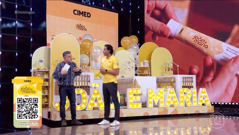 Cimed anuncia nova marca João e Maria com chá revelação no programa Domingão com o Huck