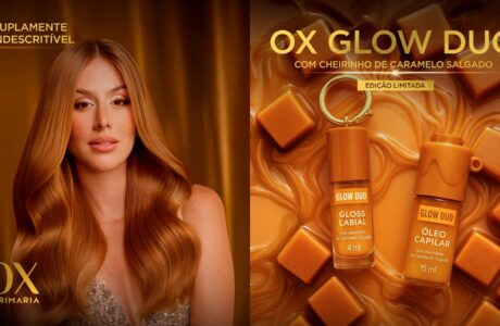 OX e Mari Maria apresentam o OX Glow Duo Caramelo Salgado, edição limitada que une brilho para cabelos e lábios