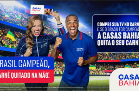 Com Denilson e Bia Reis, Casas Bahia promete quitar carnês de TVs se Brasil for campeão