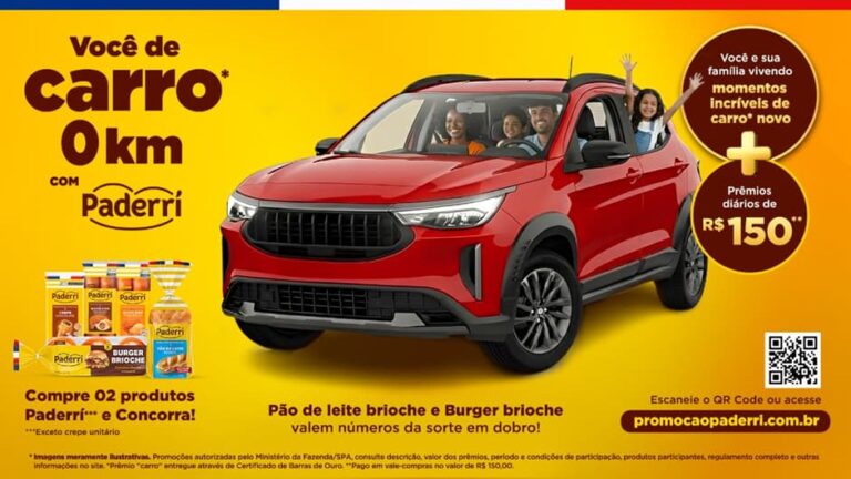 Paderrí anuncia promoção ao consumidor com sorteio de um carro 0km e prêmios em dinheiro