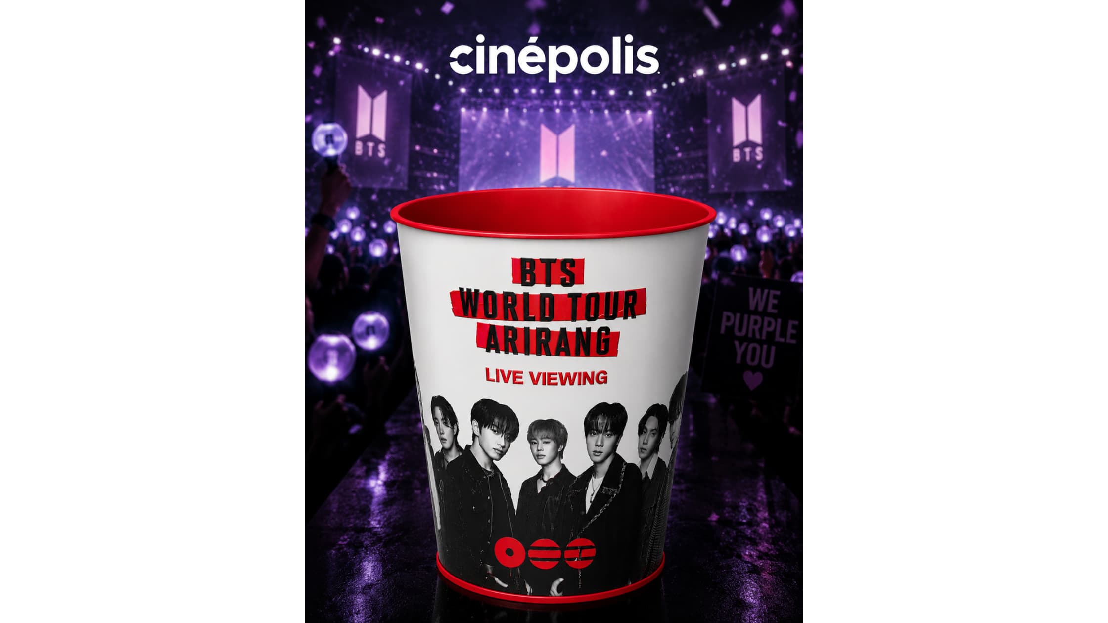 Cinépolis lança balde colecionável do BTS para transmissão do ARIRANG Live Viewing in Busan