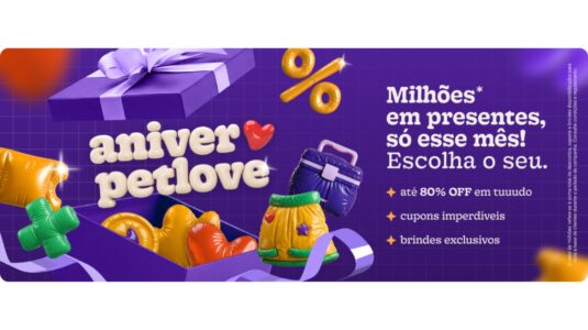 Petlove celebra aniversário com milhões em presentes, cupons diários e descontos de até 80%