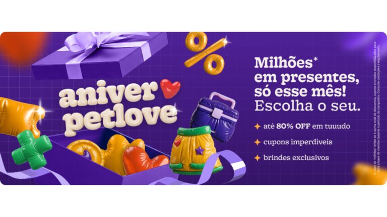 Petlove celebra aniversário com milhões em presentes, cupons diários e descontos de até 80%