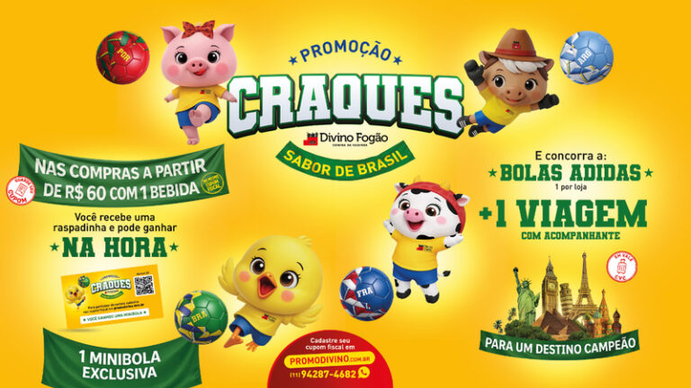 Divino Fogão lança promoção “Craques Divino Fogão, Sabor de Brasil” para envolver clientes no clima esportivo